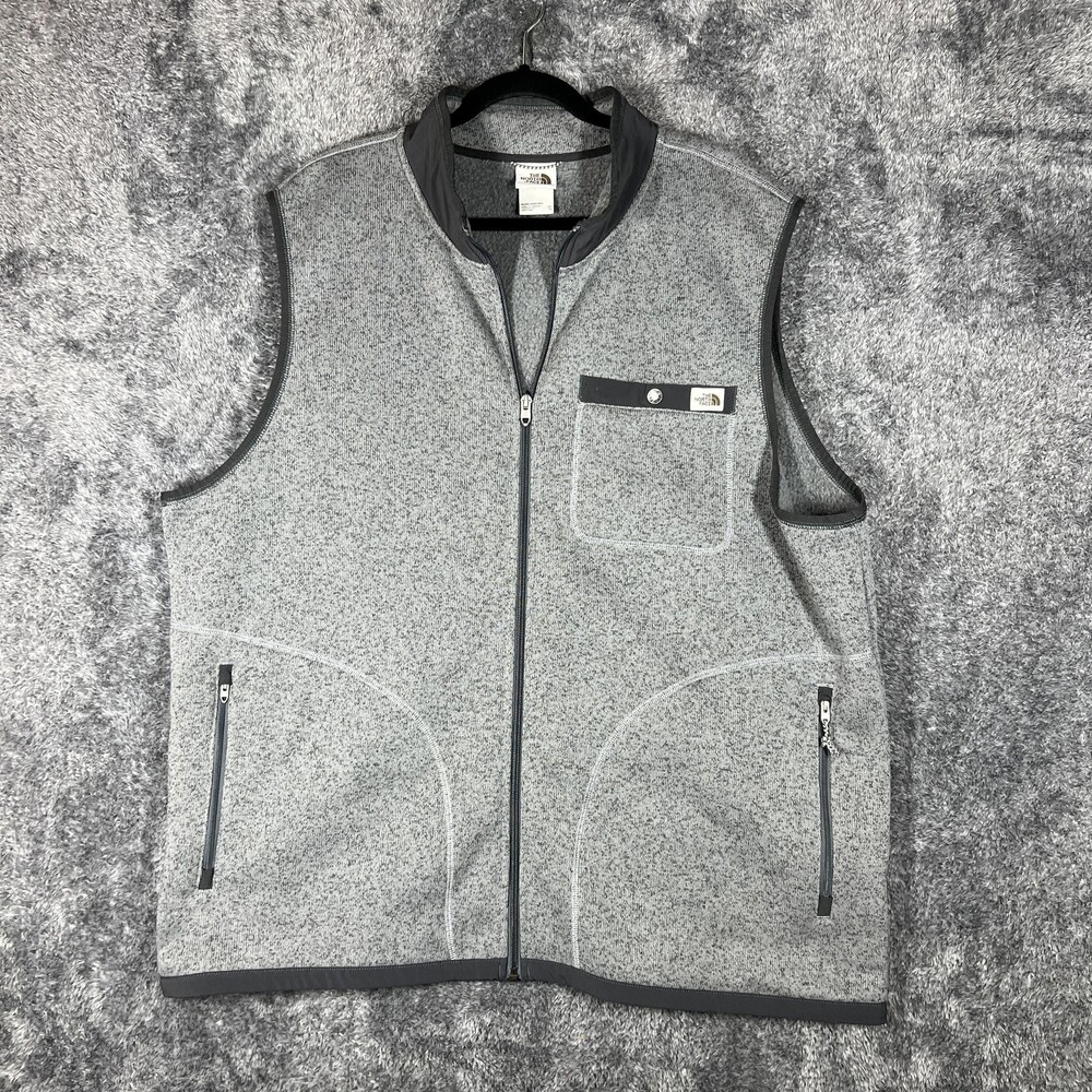 The North Face Vest Mens 2XL Heather Gray Fleece Full Zip Pockets Collared